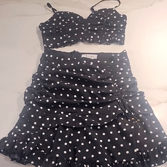 Black and White Polka Dot Two-Piece Set - Picture 1 of 6